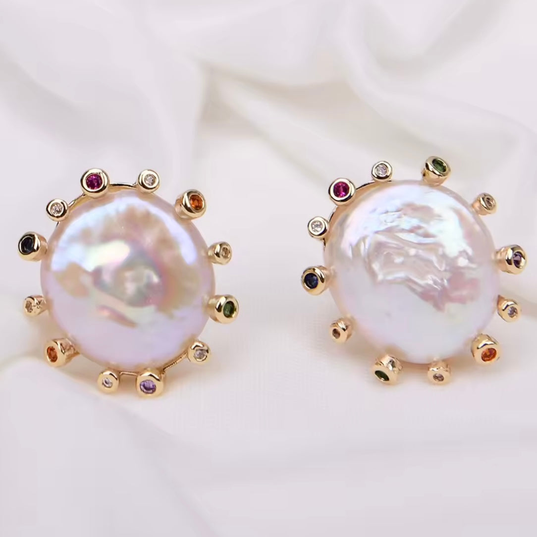Twelve Stone & Pearl Earrings by Hudson Day
