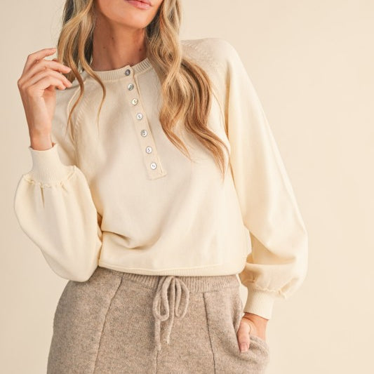Eleanor Puff Sleeve Henley Sweater