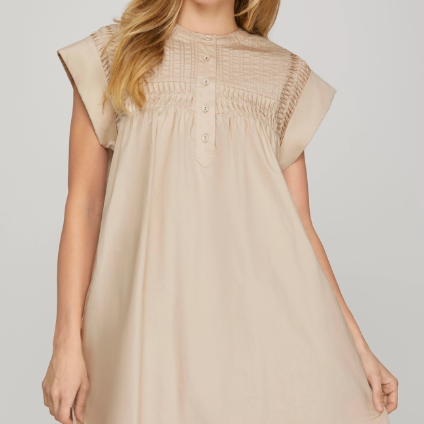 Pintuck Detail Mini Dress
