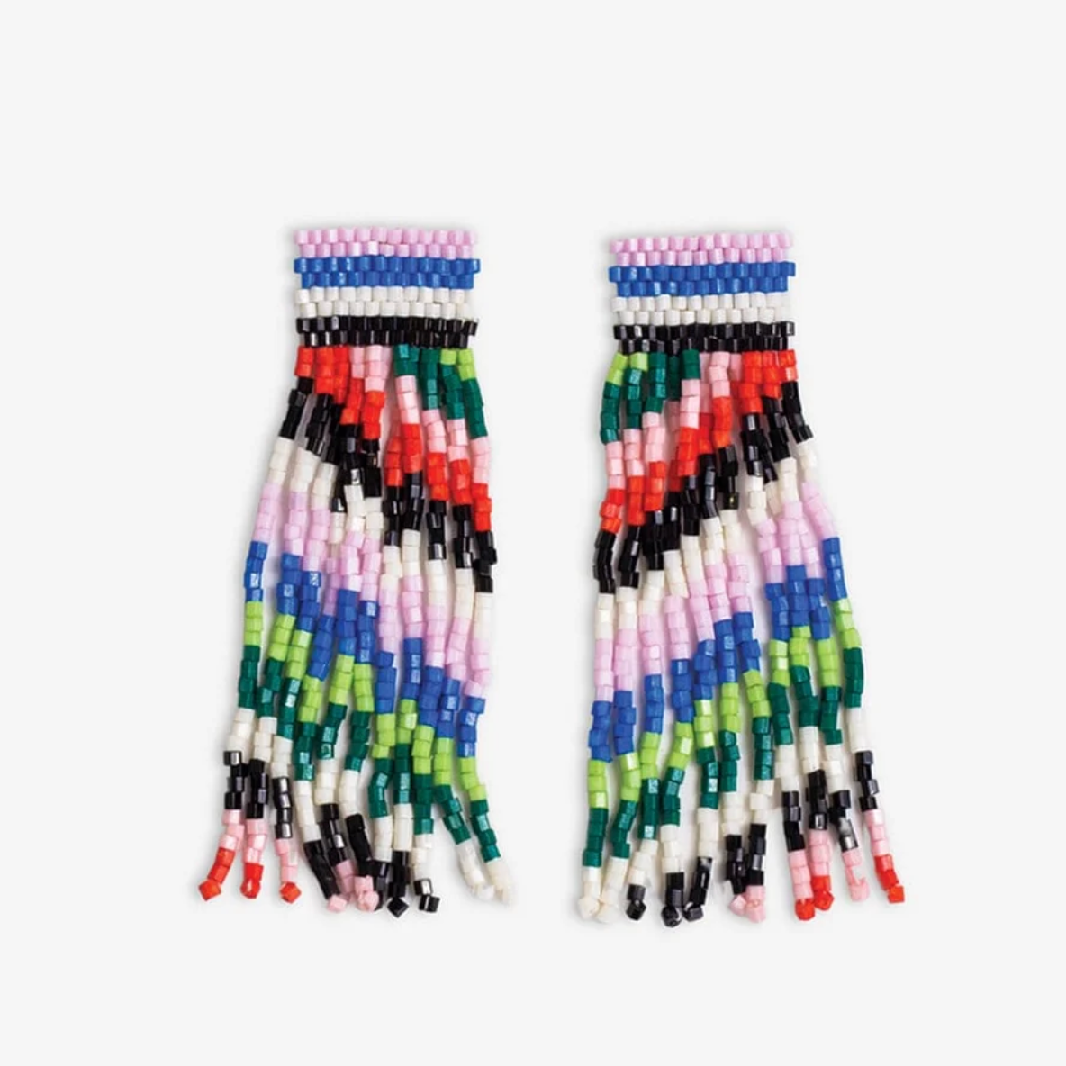 Marilyn Diagonal Stripes Beaded Fringe Earrings