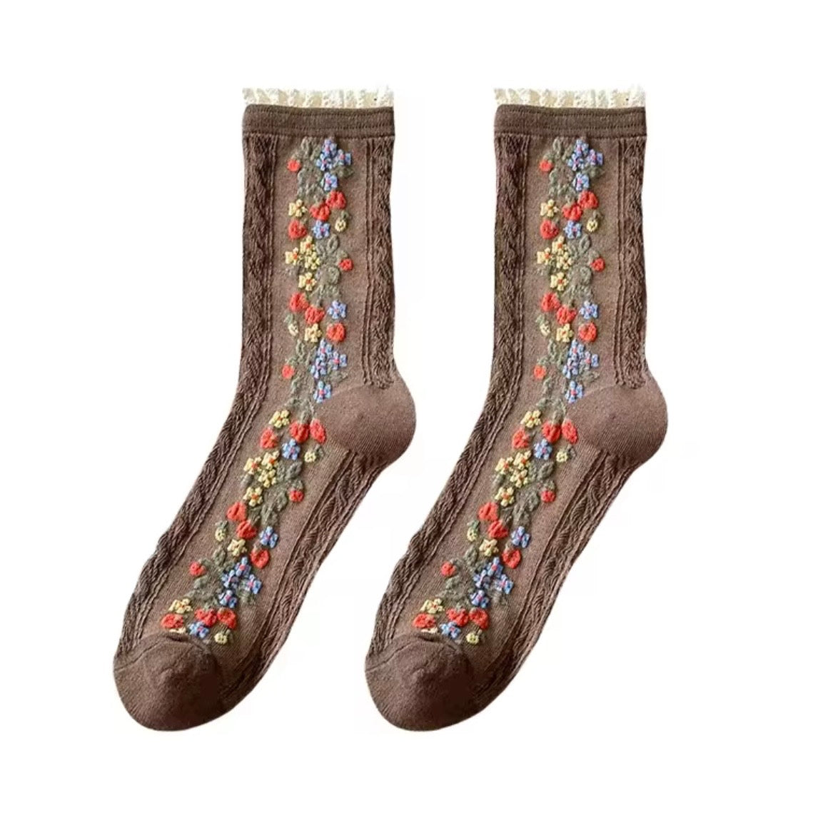 Cable Knit Floral Socks