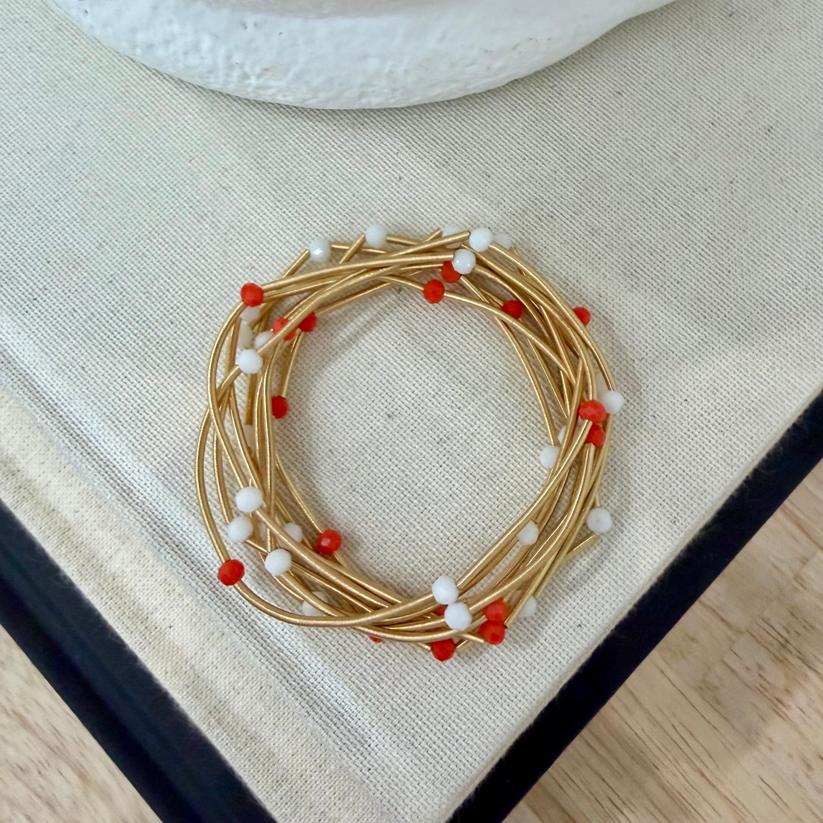 Gold Coil Beaded Bracelet Stack