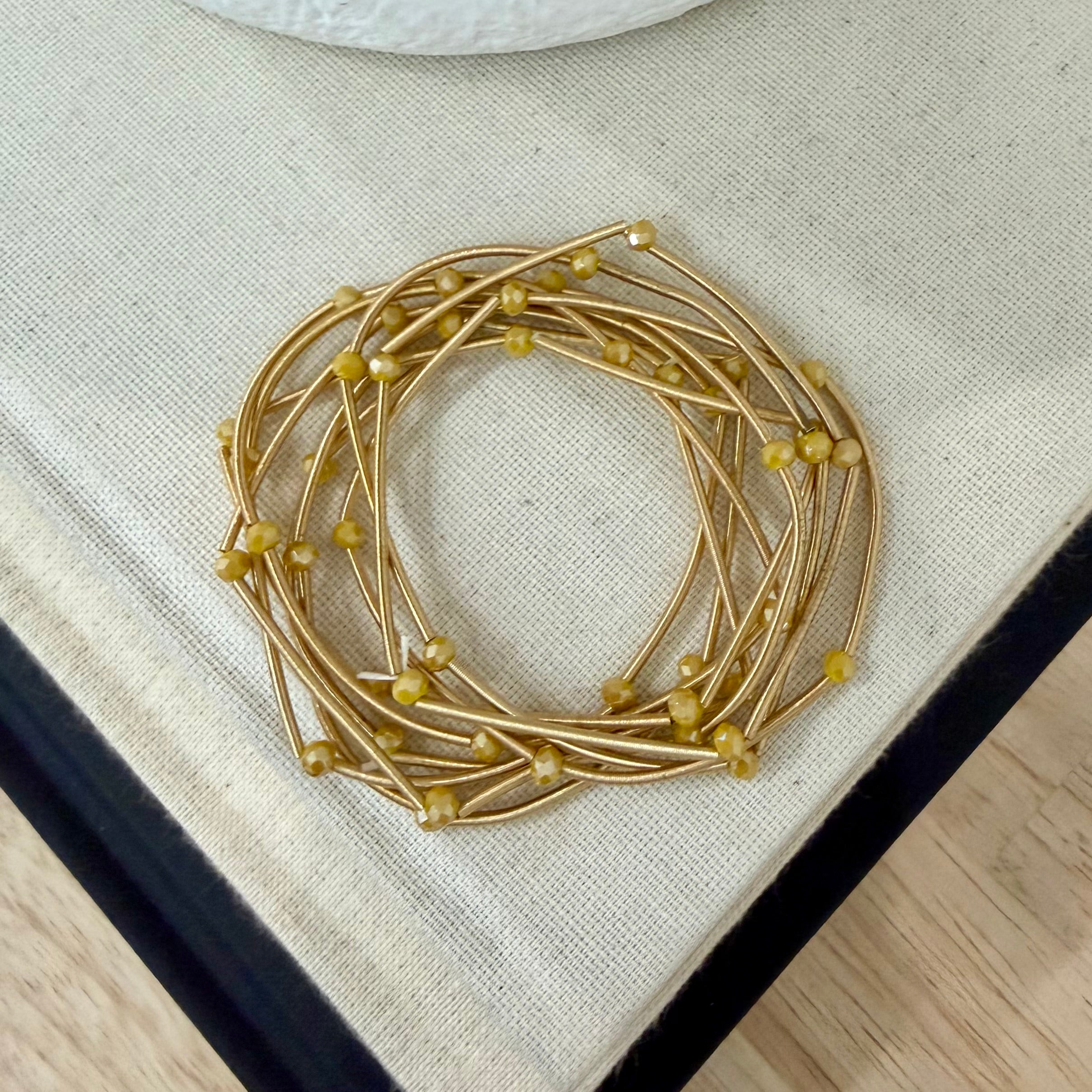 Gold Coil Beaded Bracelet Stack