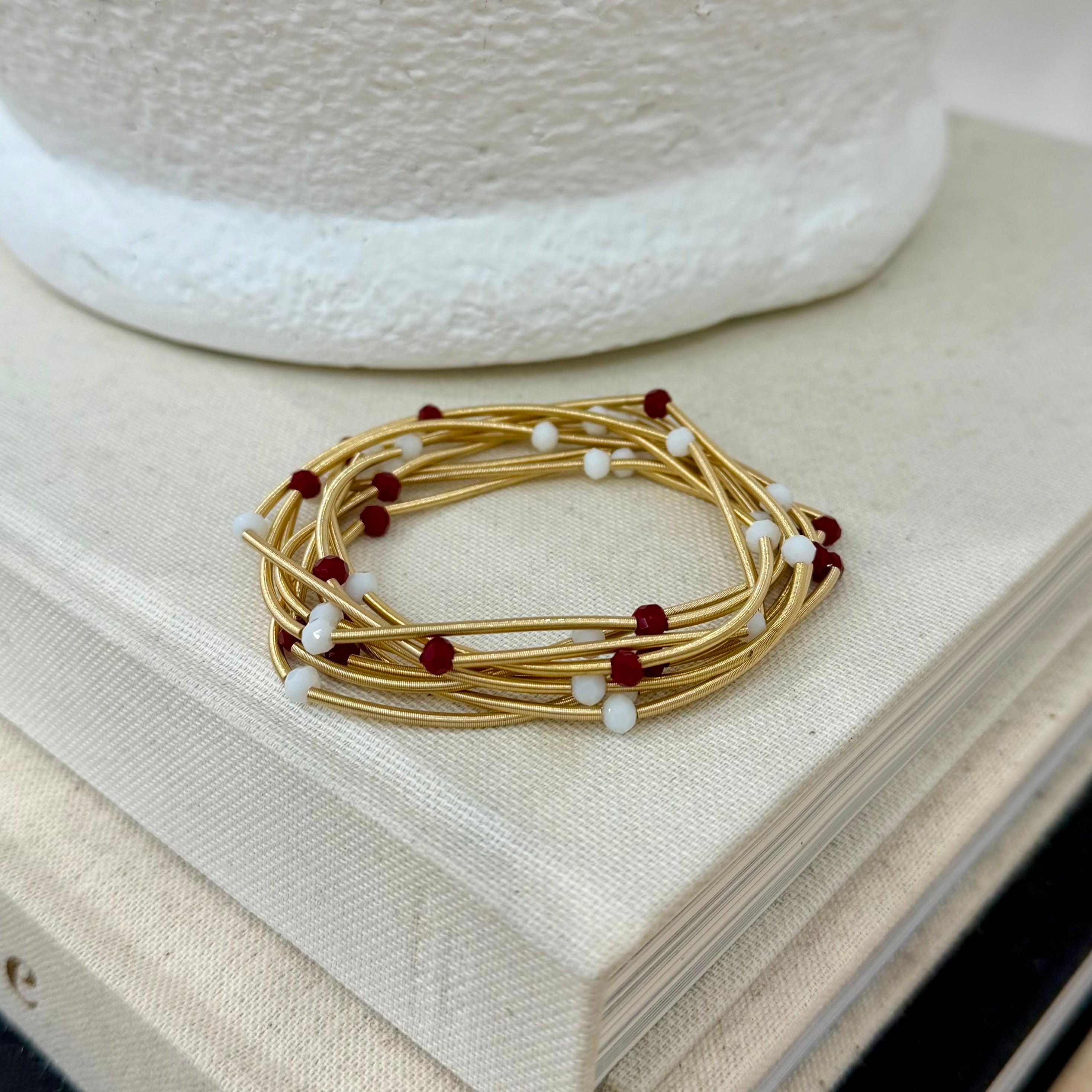 Gold Coil Beaded Bracelet Stack