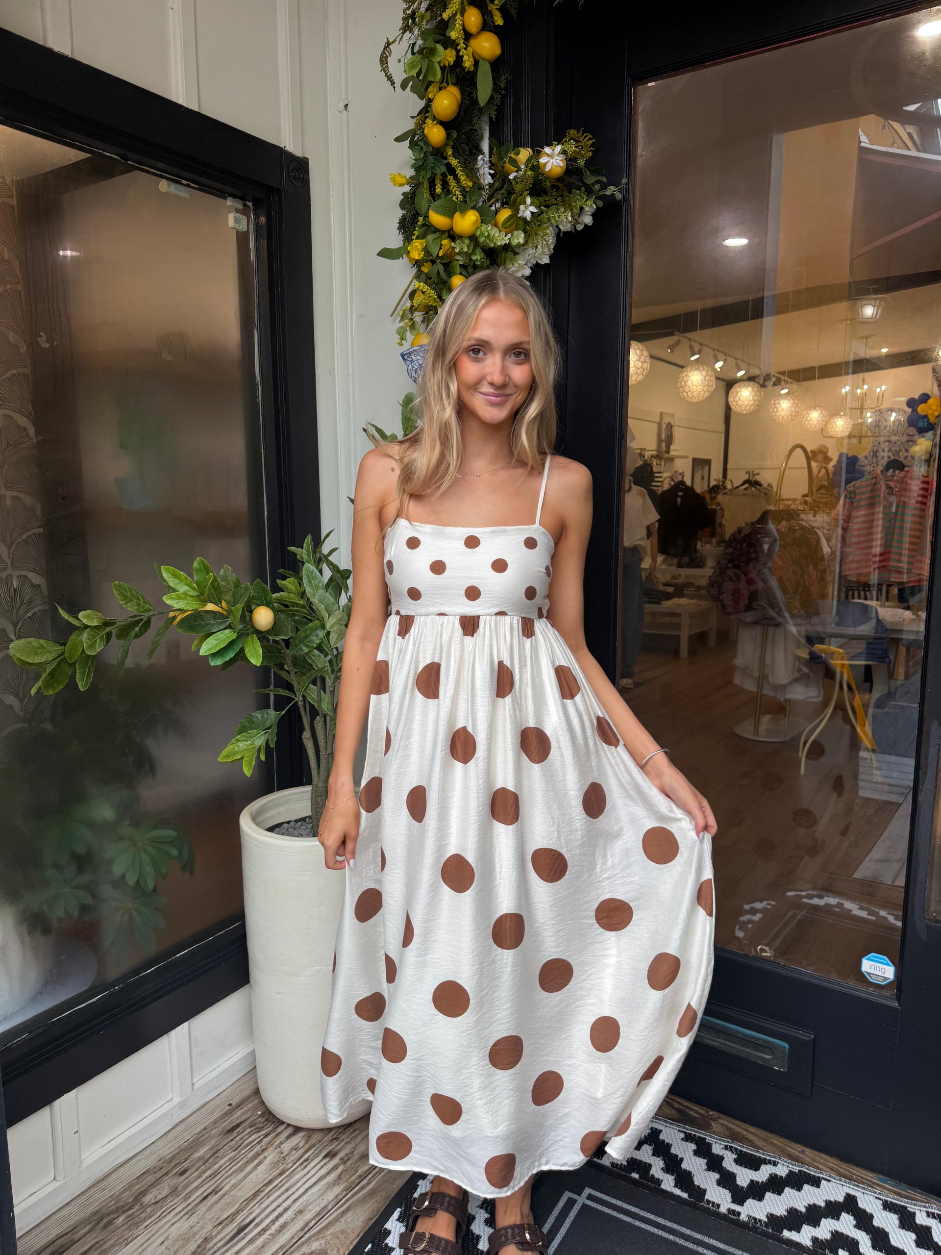 midi dress collection Cream Brown Polka Dot | Women's Boutique Style and seaside strolls Midi + Maxi Colour:Black (5 pairs) Blanche Pink Maxi Dress