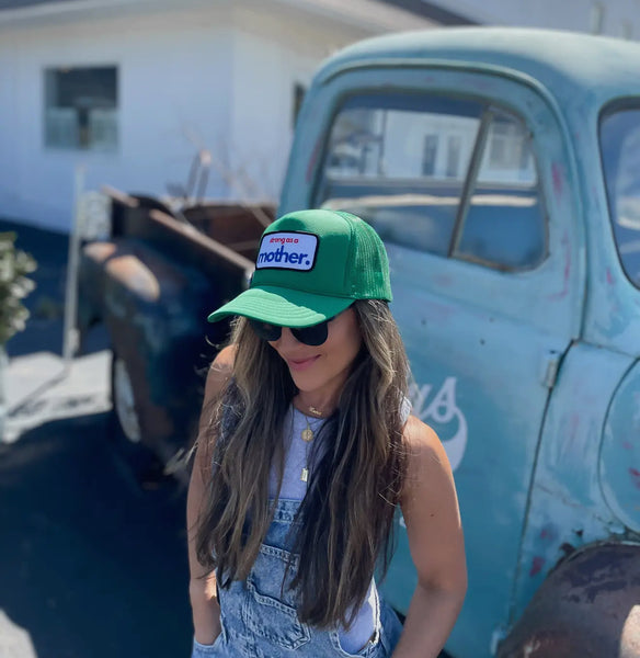 MOTHER HOMETOWN HERO BASEBALL TRUCKER HAT BLUE GREEN IVORY KNIT