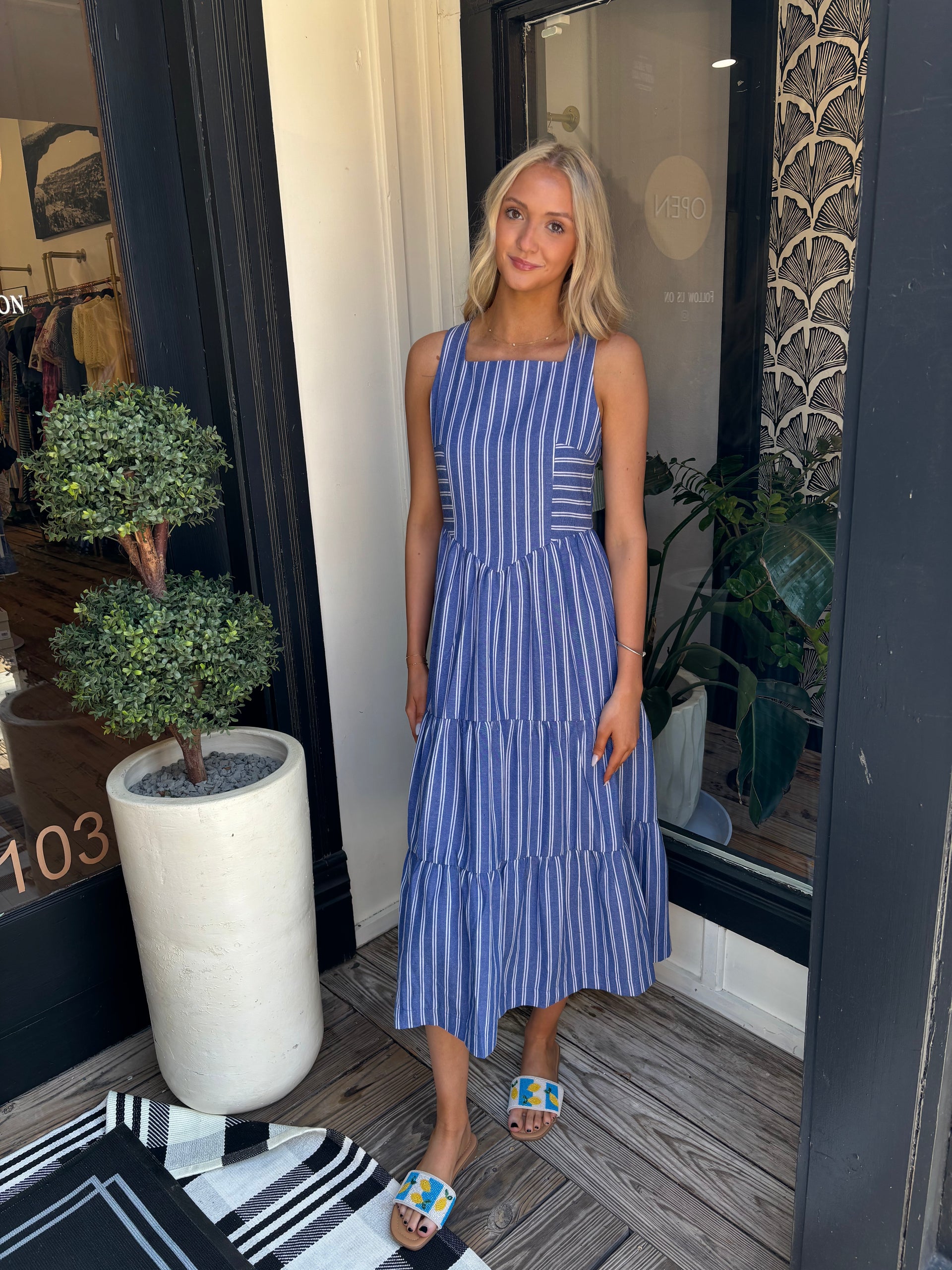 thml maxi dress Blue Floral Ruffle Strap Maxi Dress by THML
